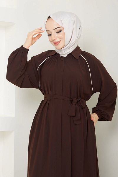 SERRA MODA BOL CUT ISLAMIC FERACE REGLAN ARM BEIGE COLOR BELTED MEDINA SILK