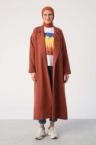 ALLDAY Tile-Jacket Collar Long Cardigan with Pockets