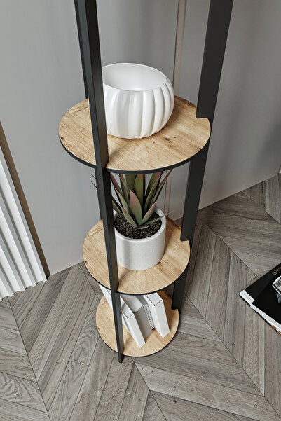 Genel Markalar ARZUM HOME Pine Lambader YUVARLAK raflı Safir Meşe Siyah Ayak