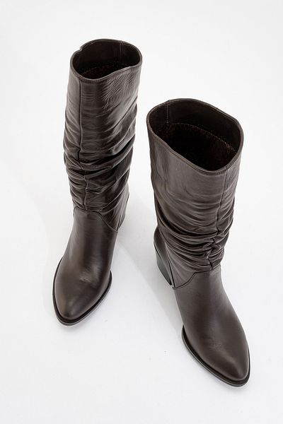 LuviShoes Γυναικείες κοντές μπότες με τακούνι SOULE Brown Skin από γνήσιο δέρμα