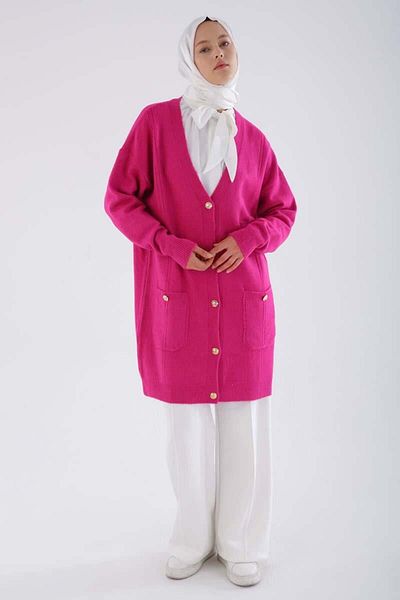 ALLDAY Cardigan din tricot cu decolteu în V fucsia