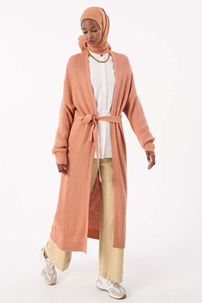 ALLDAY Soft Orange-Fit Belted Long Knitwear Cardigan