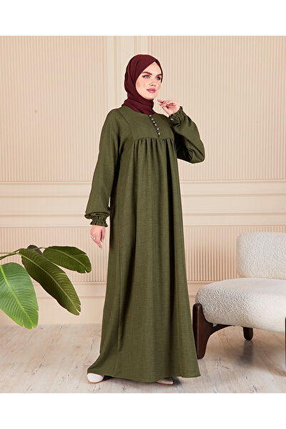 fistan Μακρύ φόρεμα με κουμπιά μπροστά από λινό ύφασμα Tessetür Φόρεμα μαμάς Προσευχή