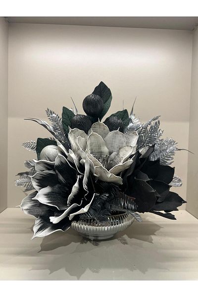 TASARIMHMODA Vază cu dungi argintii cu flori artificiale nr:5