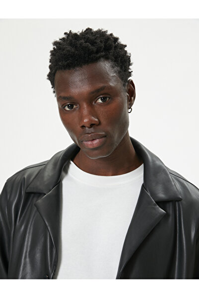 Koton Faux Leather Slim Fit Jacket - Double Breasted Collar and Pocket Detail