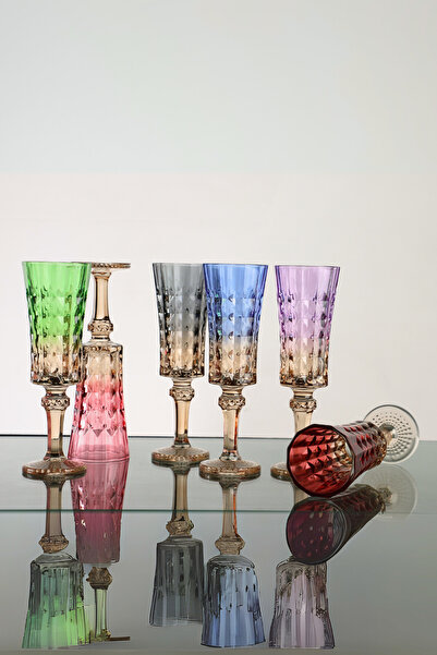 PLT Design 6 قطع من أكواب القهوة ذات الأرجل الكريستالية الملونة - صبغ عضوي للمياه والمشروبات الغازية