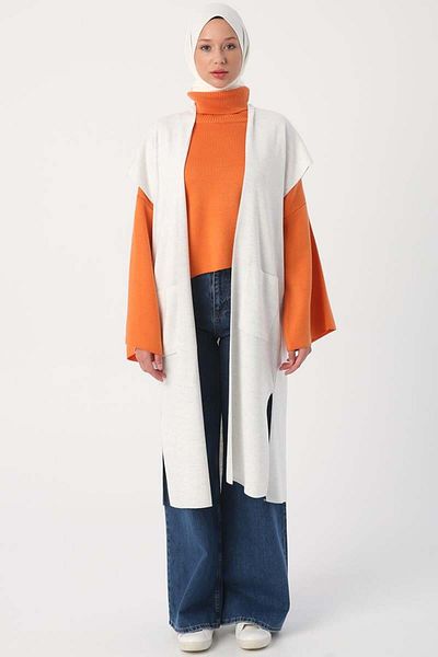ALLDAY Ch.A. Gray Melange-Pocket Long Knitwear Vest