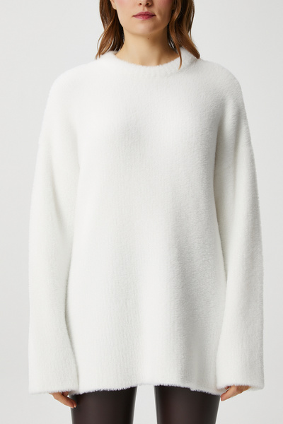 Ritnice Women's Fluffy Soft Ecru Knitwear Sweater