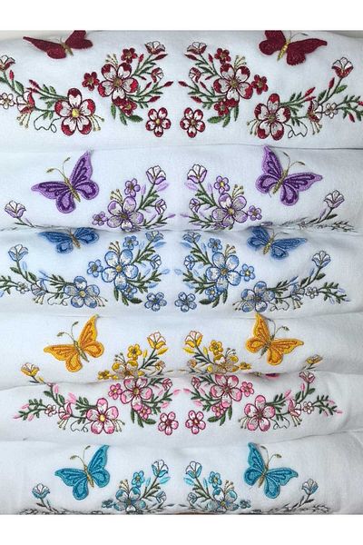 Peacock 3D 6 Pieces Embroidered 100% Cotton Towel 50X90 (2600Gr)