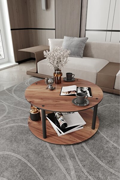 İnter Home Dekoratif Mdf Masivo Orta Sehpa 70x70 YUVARLAK MADRAN CEVİZ