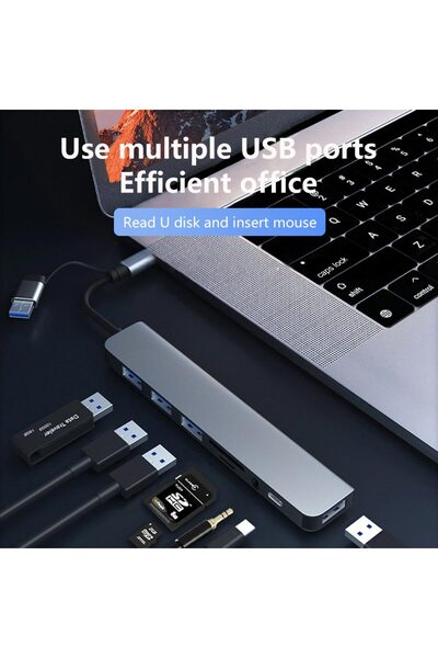Apera MT96 OTG Kablolu Çoklayıcı Type-C USB Girişli 8in1 Adaptör Hub Çoğaltıcı Kart Okuyucu Aux