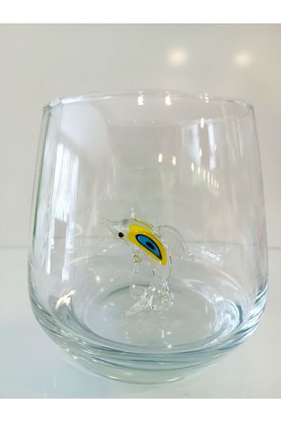 ADAMODART Dolphin Glass Figured Water Glass with Evil Eye - Yellow