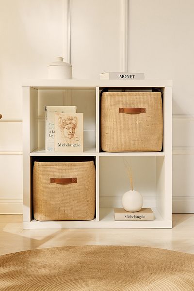 Ocean Home Textile 2 buc. dulap din iută, organizator de jucării pentru rufe, coș de depozitare pliabil, organizator 30x30x30
