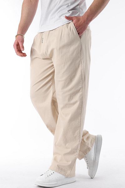 Madmext Beigefarbene Herrenhose mit weitem Bein und Bindebändern E7403