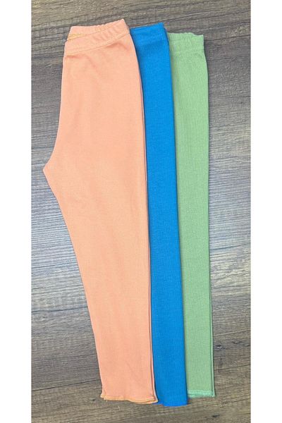 Fun Colanți lungi pentru fete, 3 piese, cu nervuri flexibile (100% bumbac)