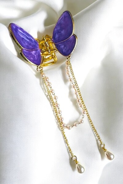 PETEK AKSESUAR مشبك مزلاج خطر من مينا الفراشة واللؤلؤ