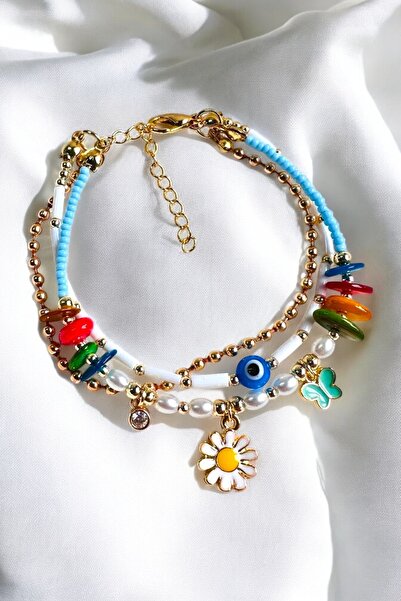 PETEK AKSESUAR Çoklu Papatya Kelebek Nazar Doğaltaş Bileklik