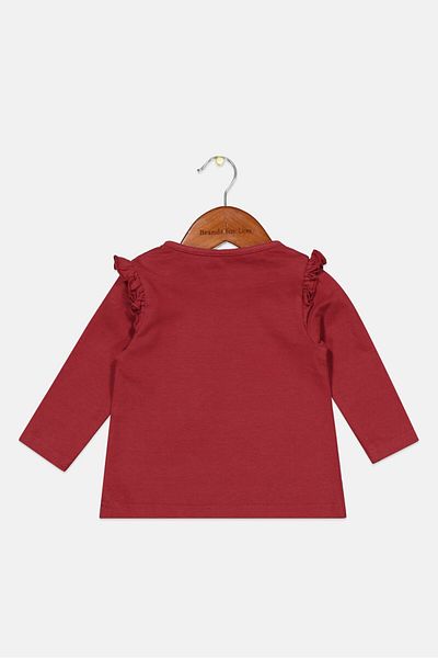 s.Oliver Toddlers Girl Crew Neck Printed Long Sleeve Tops, Old Red