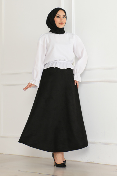 Arinrada Kadın Siyah Yüksek Bel Süet Mevlana Etek