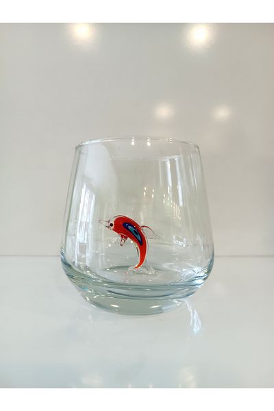 ADAMODART Dolphin Glass Figured Water Glass with Evil Eye - Red
