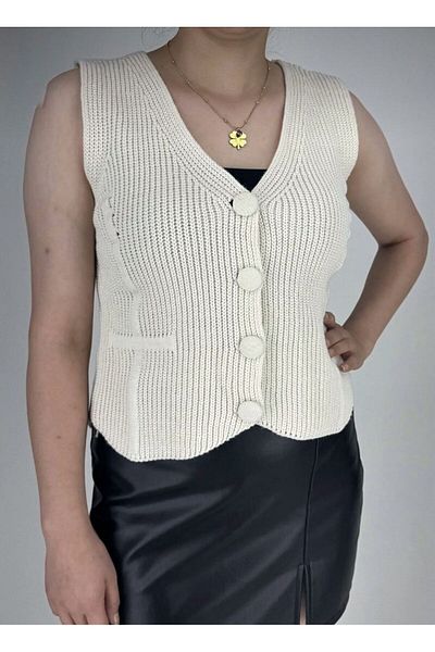 Chip Pepper Vest Coating Buttoned Knitting Detail Short Vest