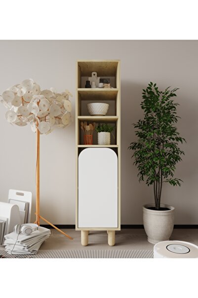 VM VERTEX MOBİLYA Parma 1 Kapaklı Mutfak Dolap, Kahve Köşesi, Çok Amaçlı Dolap Safir Meşe-Beyaz