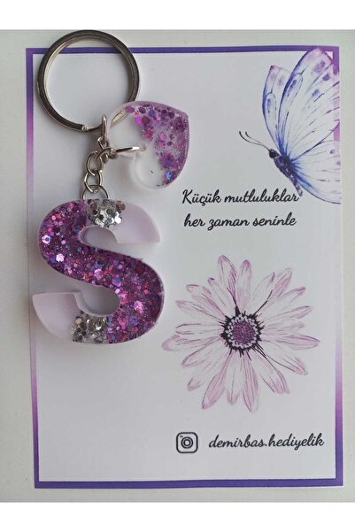 demirbasavm سلسلة مفاتيح مصنوعة يدويًا بحروف EPOXY S