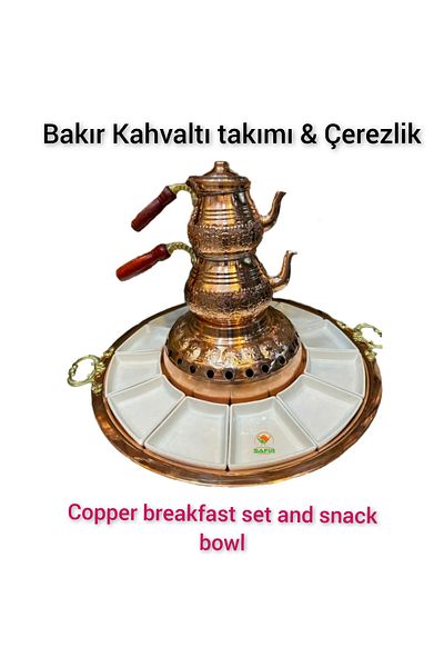 SAFİR Copper Breakfast Set Copper Breakfast Special Hand Embroidered 16 Pieces Copper Breakfast Copper Snack Bowl