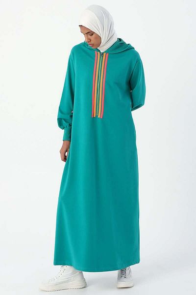 ALLDAY Rochie cu glugă cu dungi smarald-neon