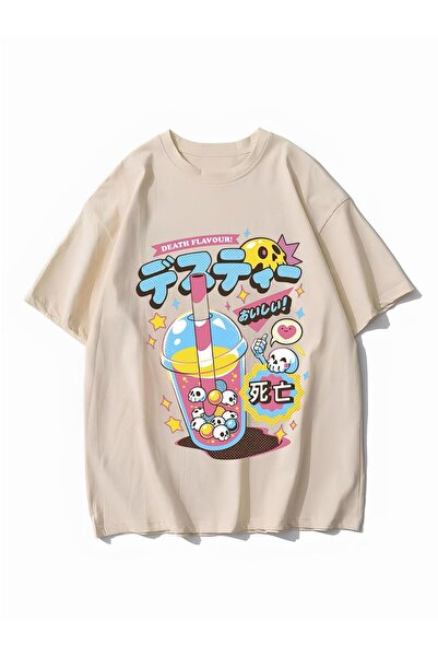 DEEFWEAR Μπλουζάκι με μπεζ Unisex με στάμπα Skull Death Tea