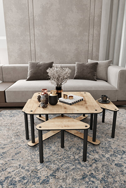 Genel Markalar Pizza Sehpa Kare Meşe