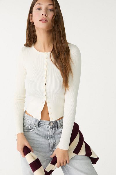 Stradivarius Ribbed knit cardigan with buttons