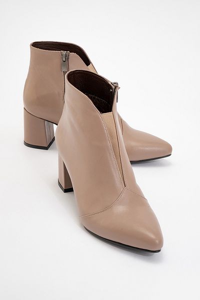 LuviShoes Γυναικείες μπότες με τακούνι FİNDA Dark Beige Skin από γνήσιο δέρμα