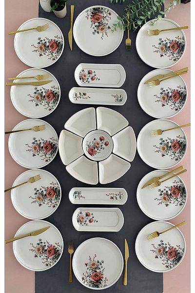 VENÜS HOME DECORATION Hasbahçe 12-Person 23 Piece Breakfast Set