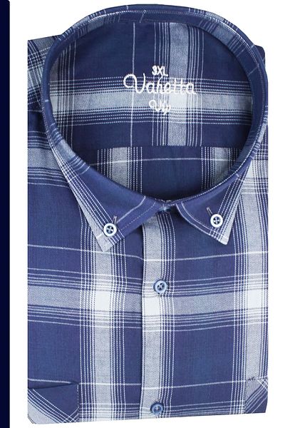 Varetta Ανδρικό πουκάμισο μεγάλου μεγέθους Navy Blue με διπλή τσέπη με φαρδύ κόψιμο μακρυμάνικο