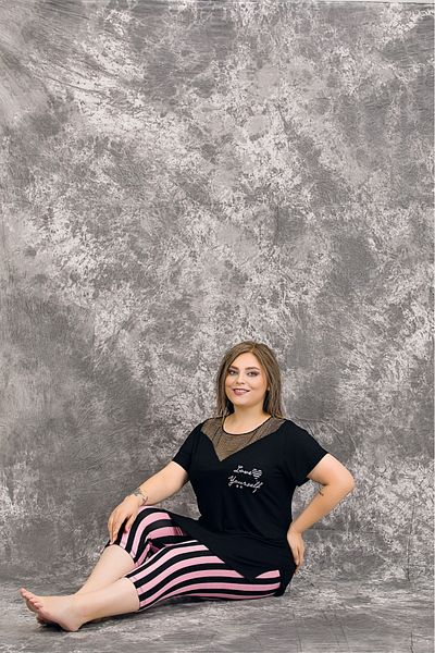 Lady Lingerie Set de pijamale Capri pentru femei, cu mâneci scurte, cu guler din bumbac, mărime mare