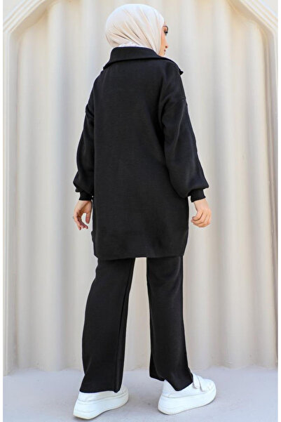 sefamerve Black Knitwear Set - Zipper Detailed Collar 11017-04