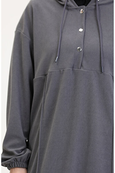 sefamerve Gray Hooded Tunic and Trousers Set - 0567-06