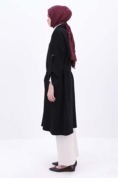 ALLDAY Siyah-Kolu Apoletli Düğmeli Trençkot