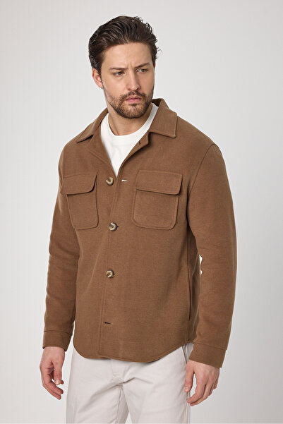 Frappoli Men's Camel Slim Fit Spring Trench Jacket Knitted Stretchy Fabric Co...