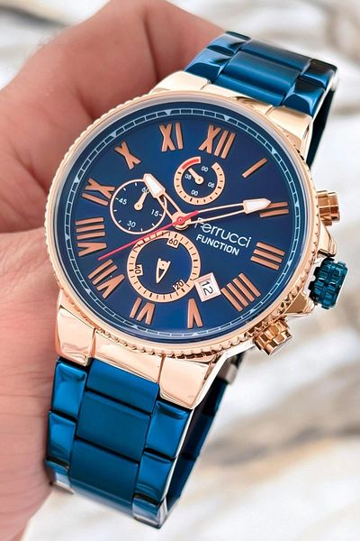 Ferrucci Men's Blue Wrist Watch - Steel Band, 3Atm Water Resistant, Sdfer089
