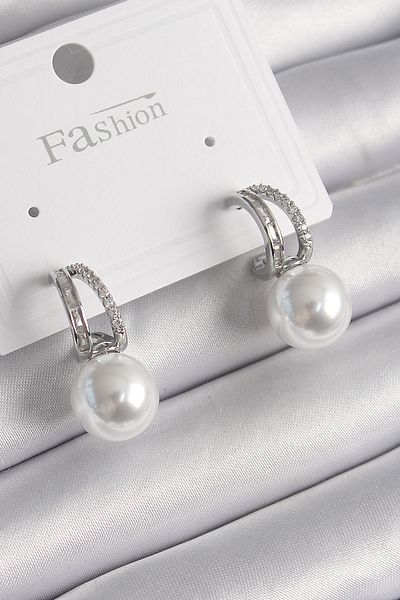 Skygo Silver Color Zircon Stone Pearl Detail Women's Hoop - Tj-Bkp9986
