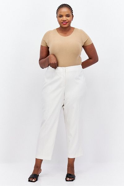 Anne Klein Women Plus Size Plain Cropped Pants, Beige