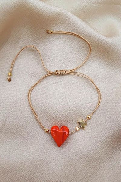 PETEK AKSESUAR Heart Handmade Glass Murano Anklet Bracelet