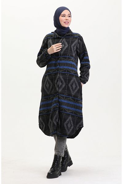 sefamerve Καπάκι με κουμπιά με έθνικ σχέδιο Black Saks - 0559-12