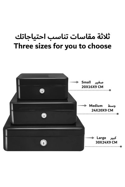 RENOVO Steel Cash Box with Key Lock Metal Small Money Organizer with Money Tray (Black - 20 X 16 X 9 CM)