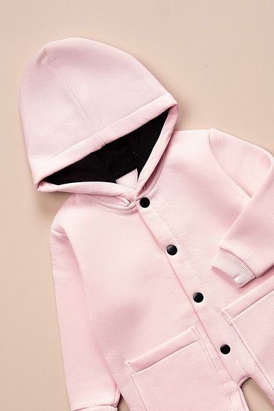 Beniizle Children's Winter 3 Thread Ribbed Hooded Double Pocket Snap Button Jumpsuit
