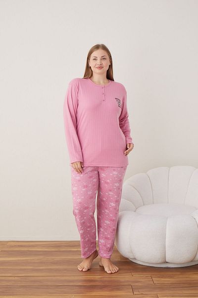 CALİA Women's Interlock Fabric Plus Size Button Sleepwear Suit