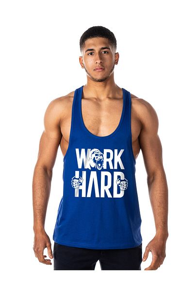 Ghedto Blue Work Hard Gorilla Gym Fitness Tank Top - Sports Tank Top