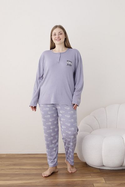 CALİA Women's Interlock Fabric Plus Size Button Sleepwear Suit